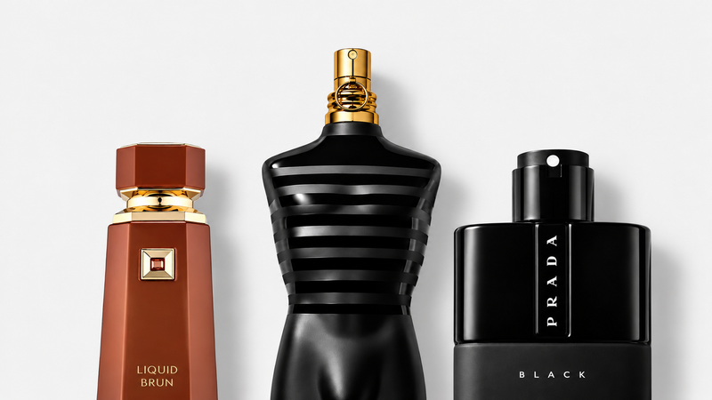Pánské parfémy na podzim – French Avenue Sweet Pleasure Collection Liquid Brun EDP 100 ml, Jean Paul Gaultier Le Male Le Parfum Intense EDP 125 ml, Prada Luna Rossa Black EDP 100 ml, ilustrační fotografie