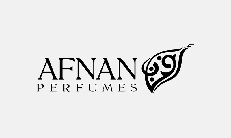 Afnan – černé logo na světle šedém pozadí