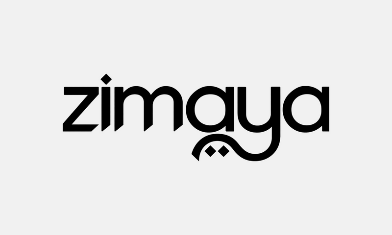 Zimaya – černé logo na světle šedém pozadí