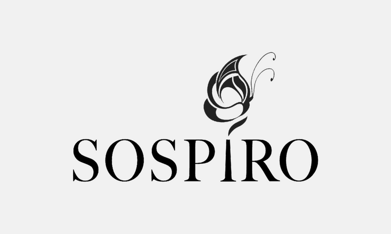 Sospiro – černé logo na světle šedém pozadí