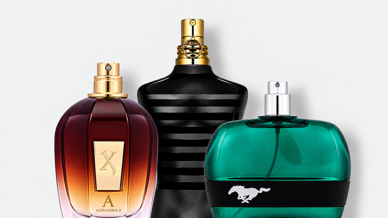 Xerjoff Alexandria II, Jean Paul Gaultier Le Male Le Parfum a Ford Mustang Green – testery s odkrytými rozprašovači