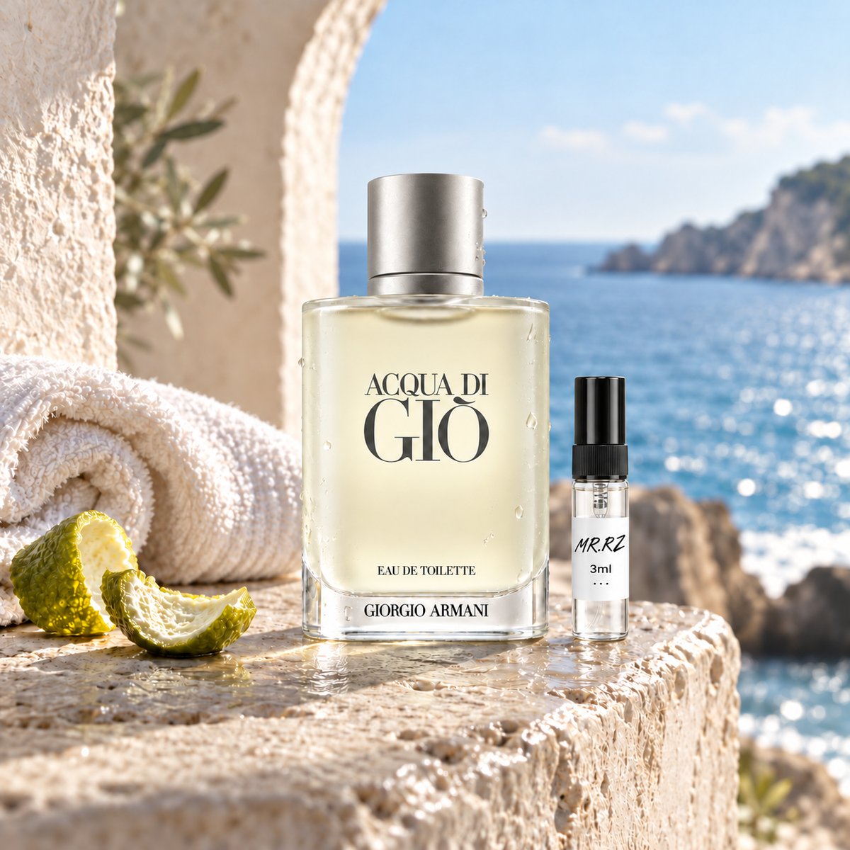 Giorgio Armani Acqua di Giò Pour Homme EDT – původní prostředí s lahvičkou vzorku MrRizz