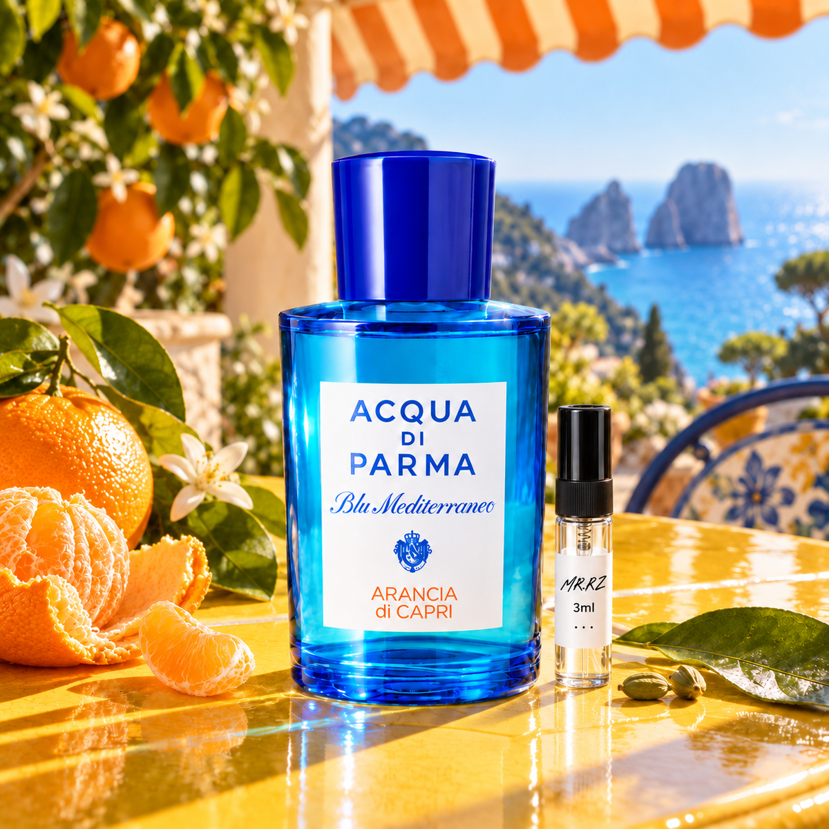 Acqua di Parma Arancia di Capri – původní prostředí s lahvičkou vzorku MrRizz