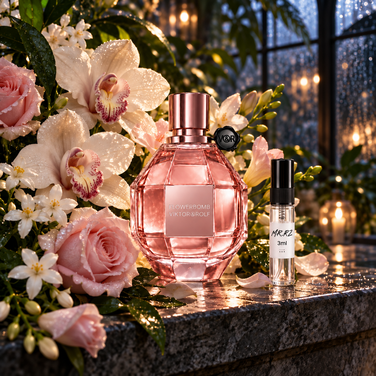 Viktor & Rolf Flowerbomb – původní prostředí s lahvičkou vzorku MrRizz