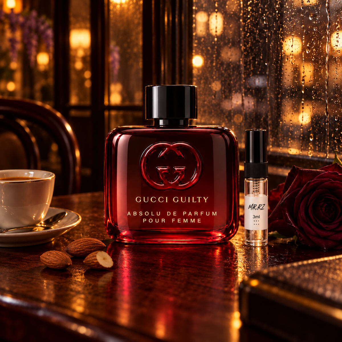 Gucci Guilty Absolu de Parfum Pour Femme – původní prostředí s lahvičkou vzorku MrRizz