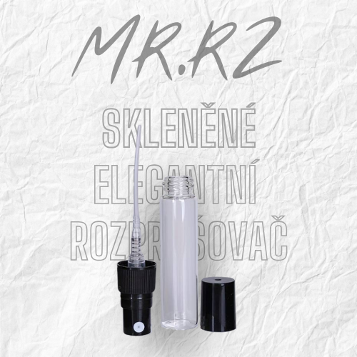 Rozložený skleněný rozprašovač na vzorky parfémů s černým uzávěrem – MrRizz