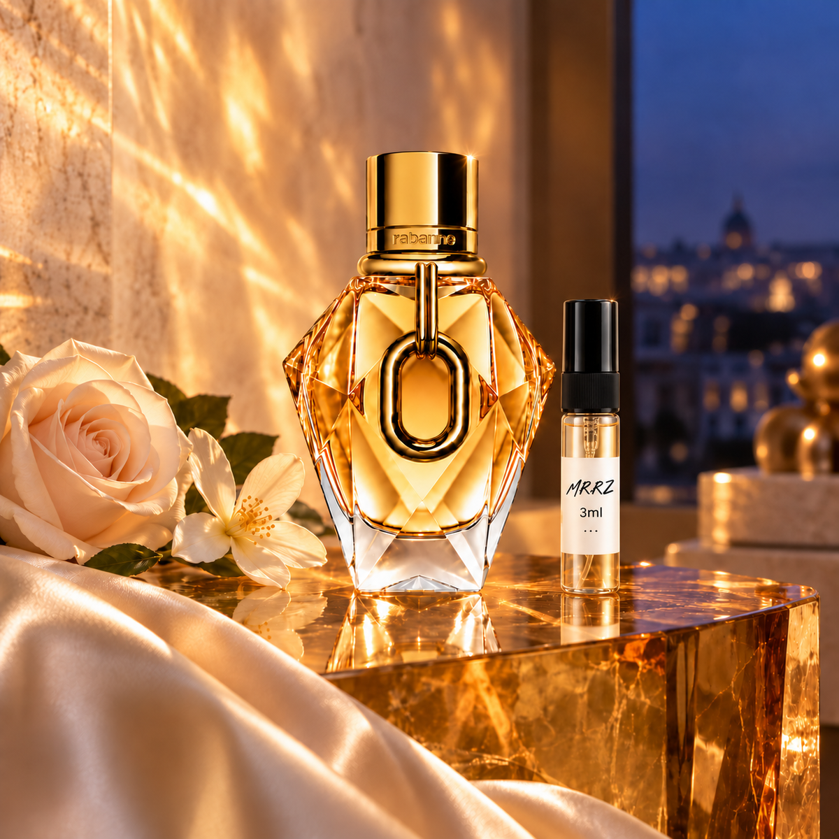 Rabanne Million Gold for Her EDP – původní prostředí s lahvičkou vzorku MrRizz