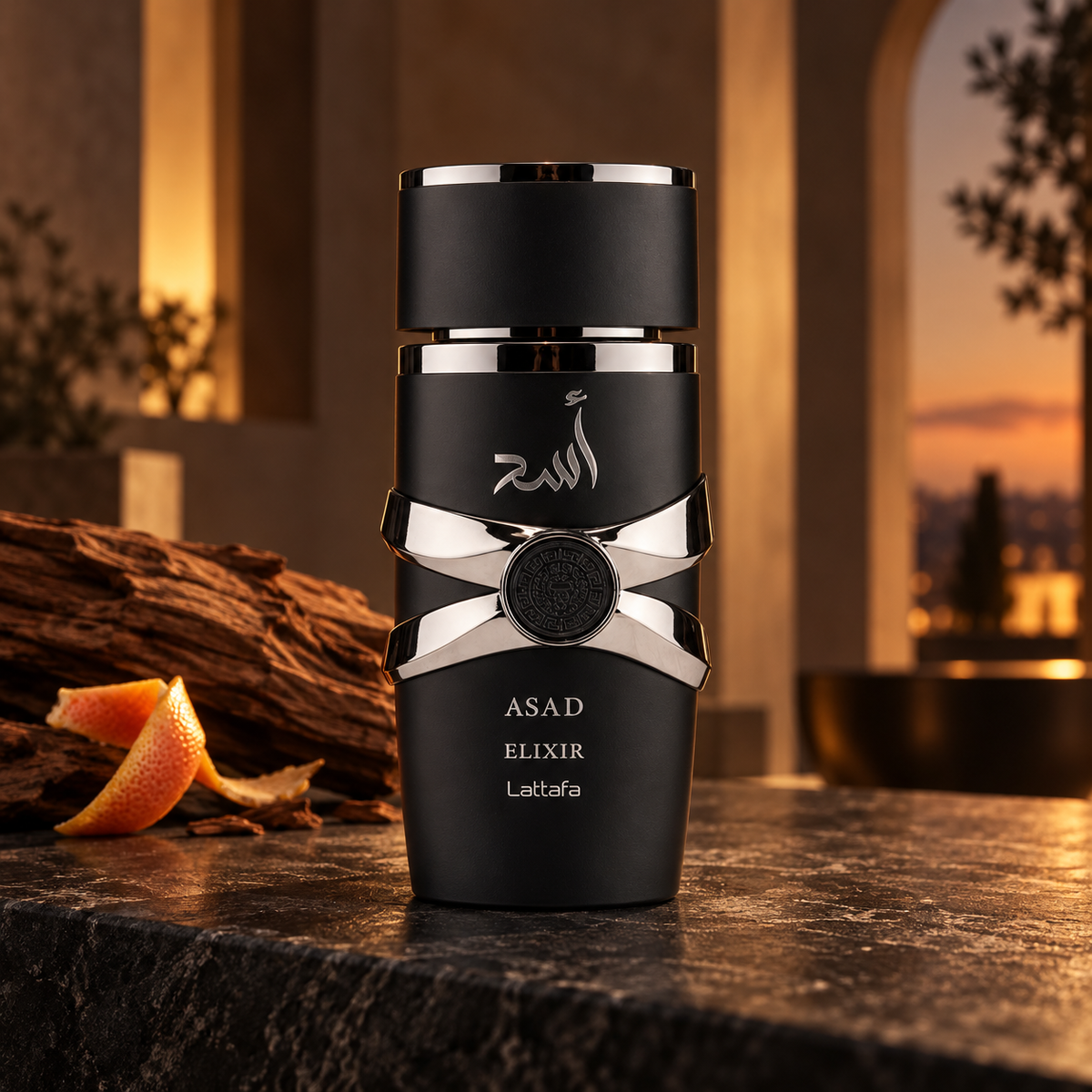 Lattafa Asad Elixir EDP 100 ml – produkt v prostředí
