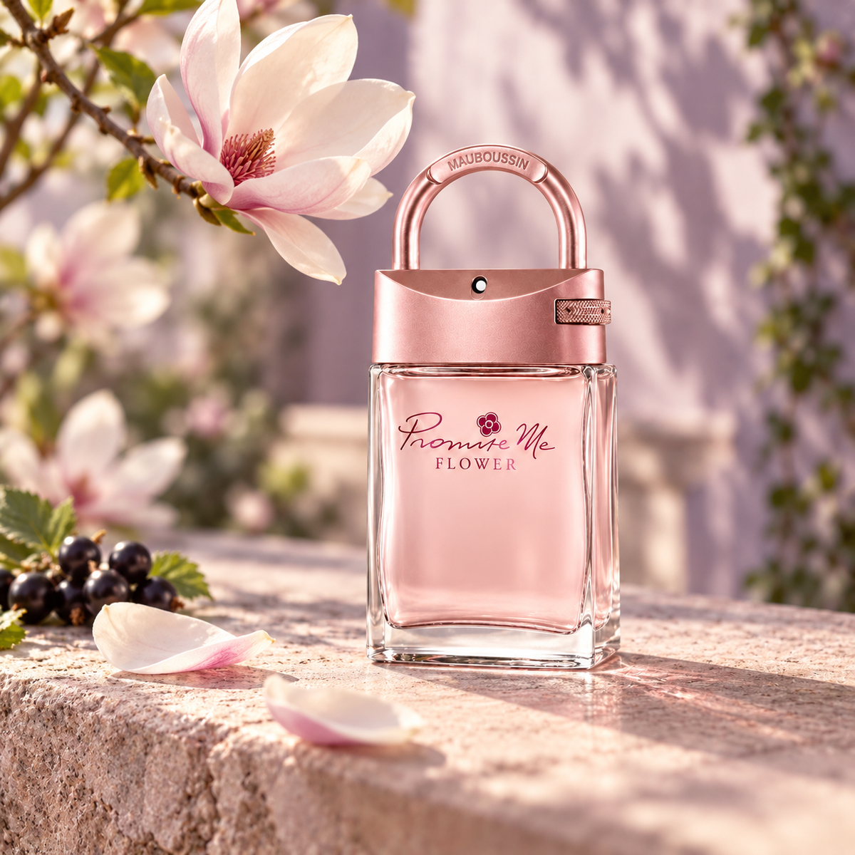 Mauboussin Promise Me Flower 90 ml v zátiší s magnólií a černým rybízem – MrRizz