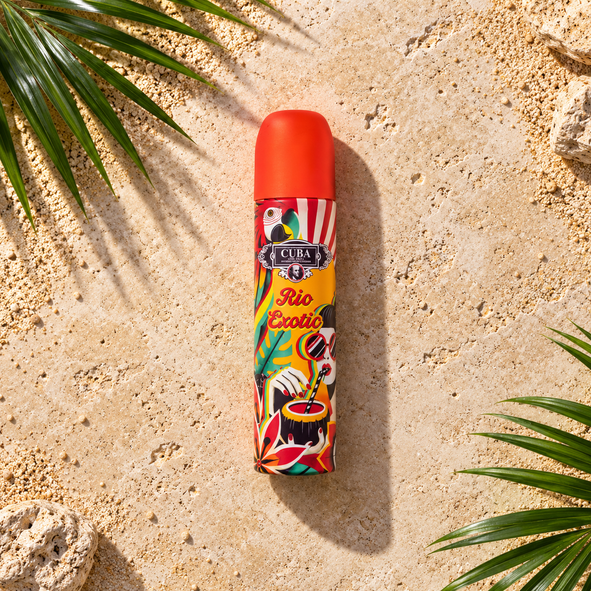 Cuba Rio Exotic 100 ml – parfém v prostředí, pohled shora s bočním stínem