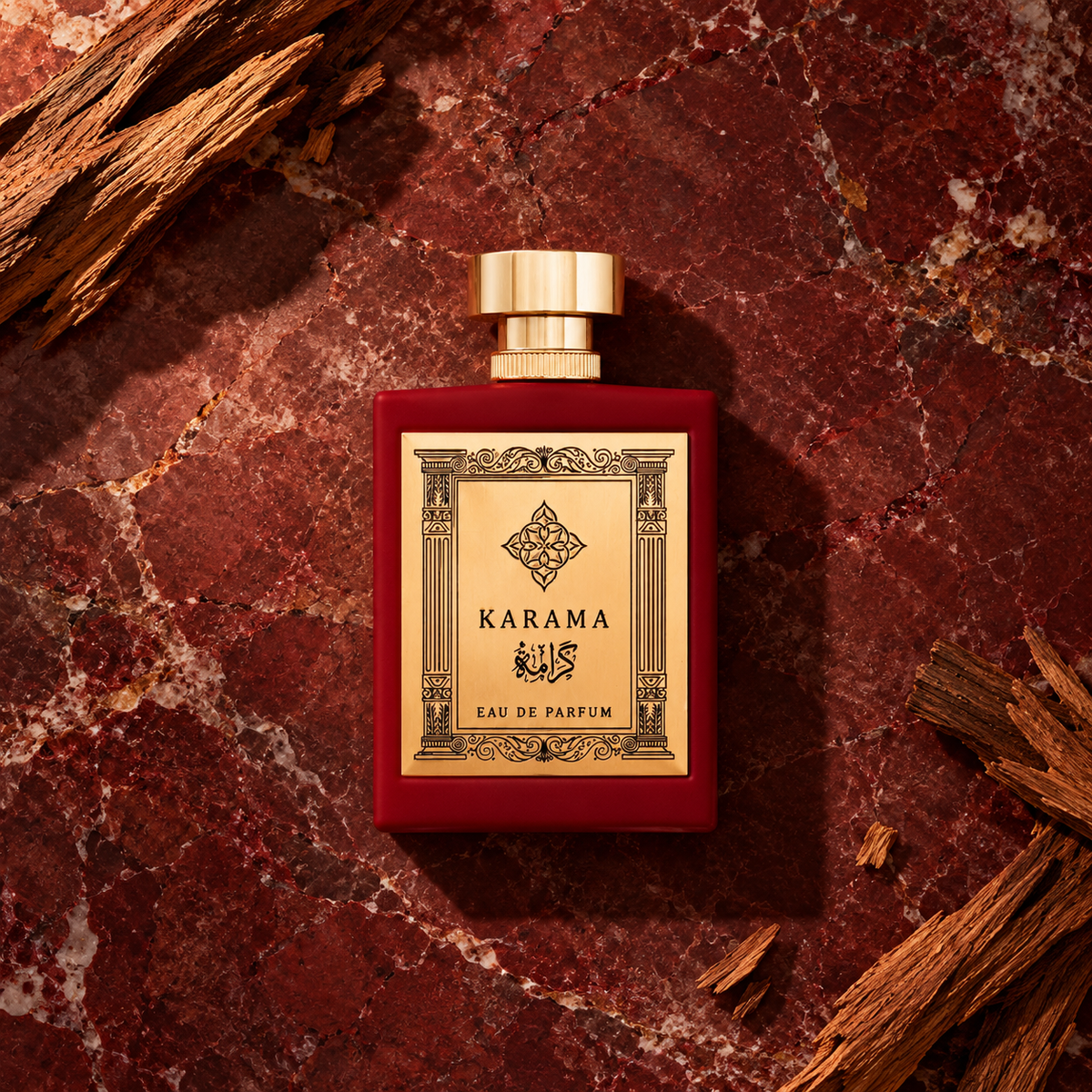 Assala Prime Karama 100 ml – parfém v prostředí, pohled shora s bočním stínem