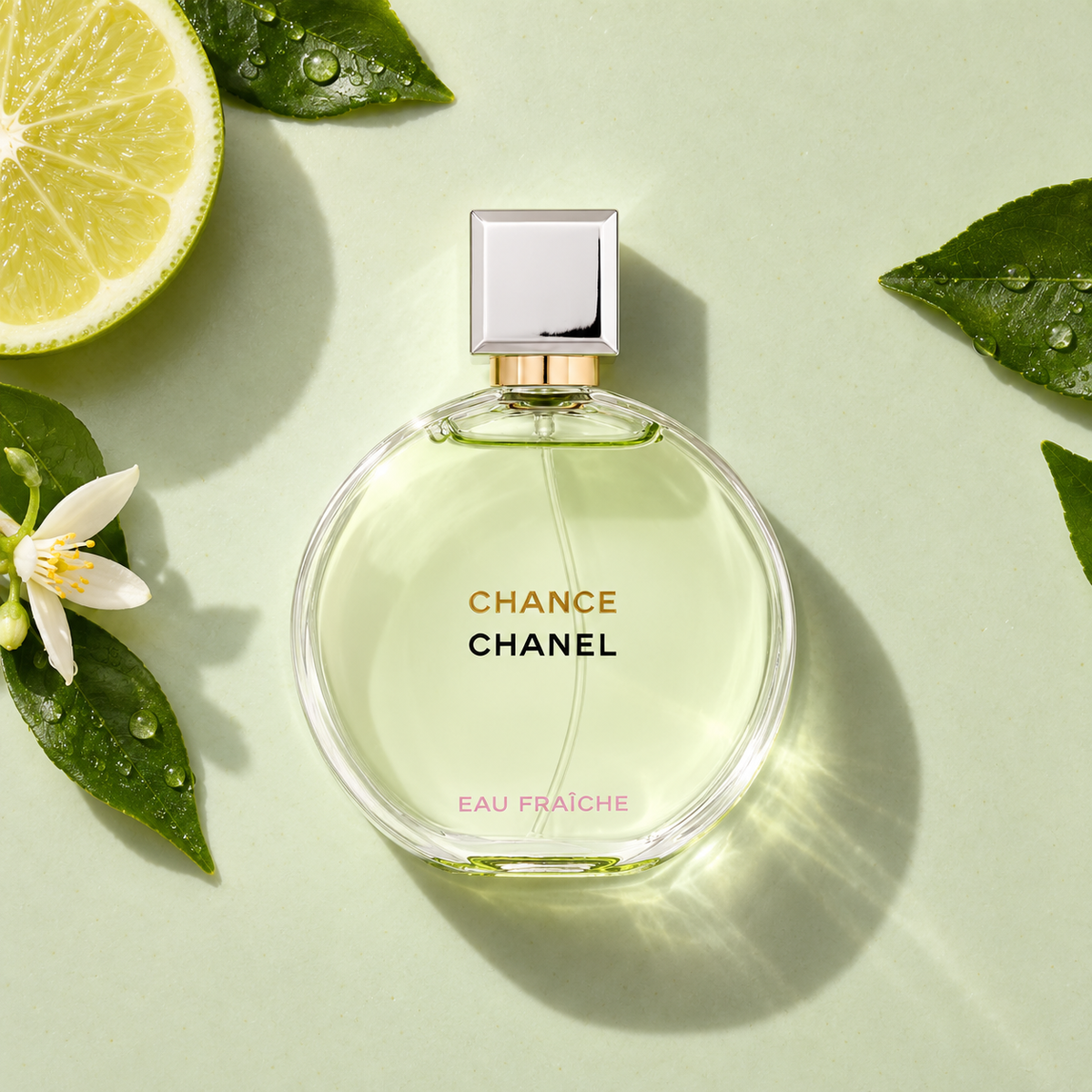 Chanel Chance Eau Fraiche EDP 50 ml – parfém v prostředí, pohled shora s bočním stínem