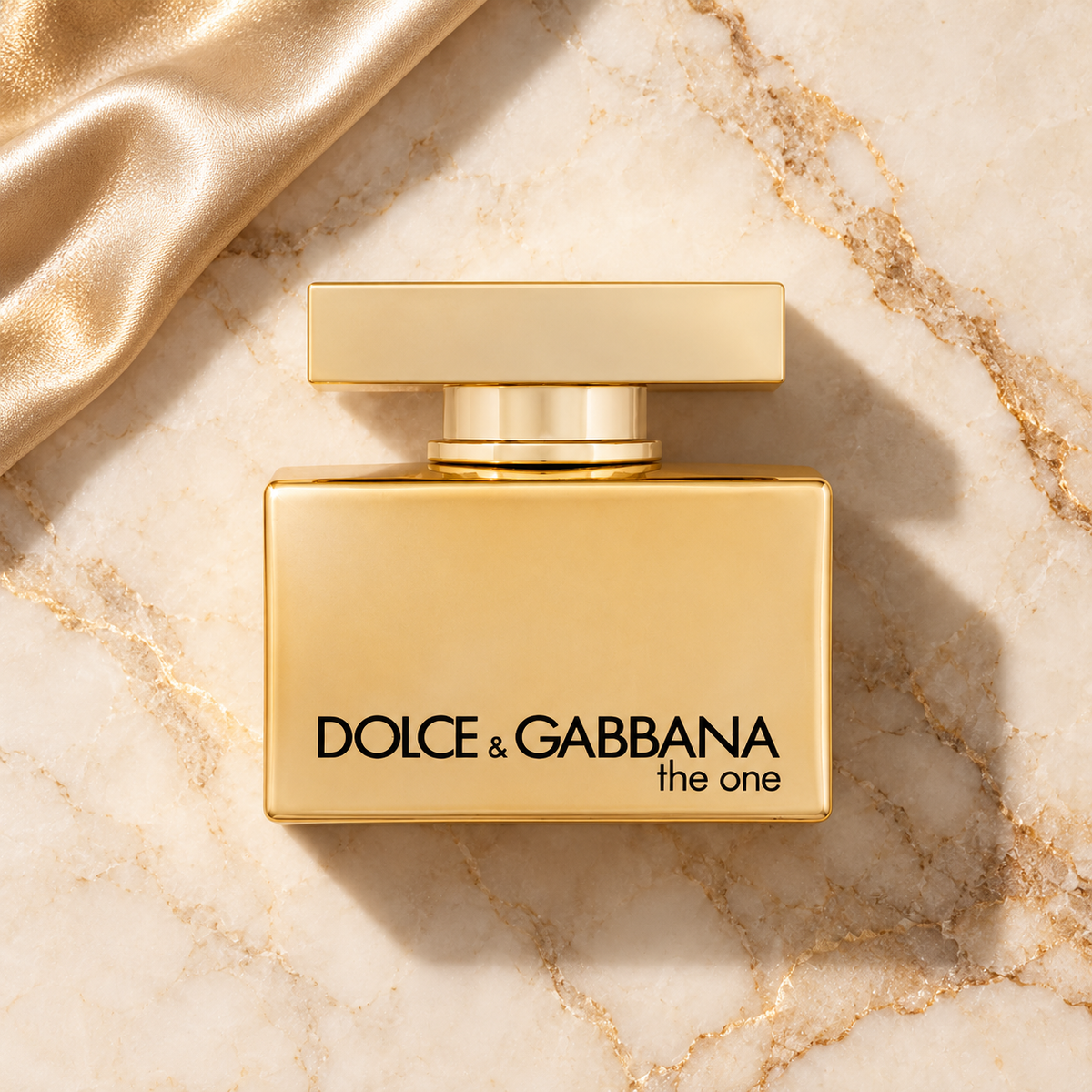 Dolce&Gabbana The One Gold Intense EDP 50 ml – parfém v prostředí, pohled shora s bočním stínem