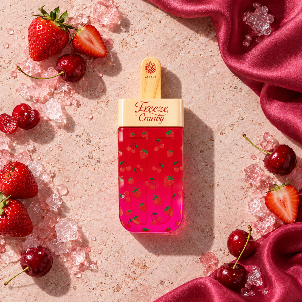 Assala Prime Freeze Cranby 85 ml – parfém v prostředí, pohled shora s bočním stínem