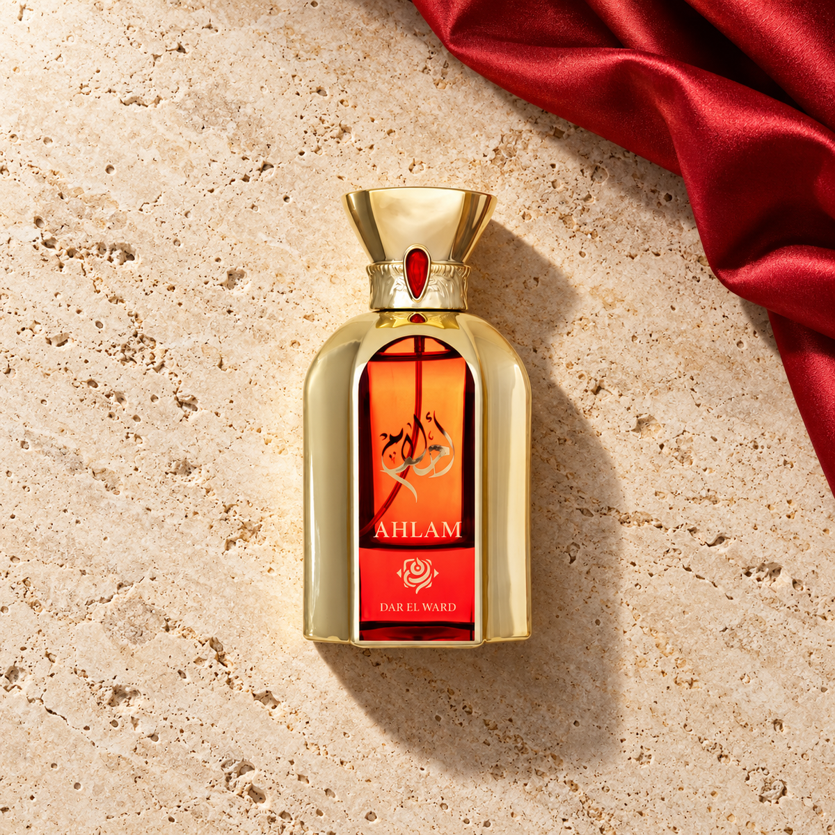 Dar El Ward Ahlam EDP 100 ml – parfém v prostředí, pohled shora s bočním stínem