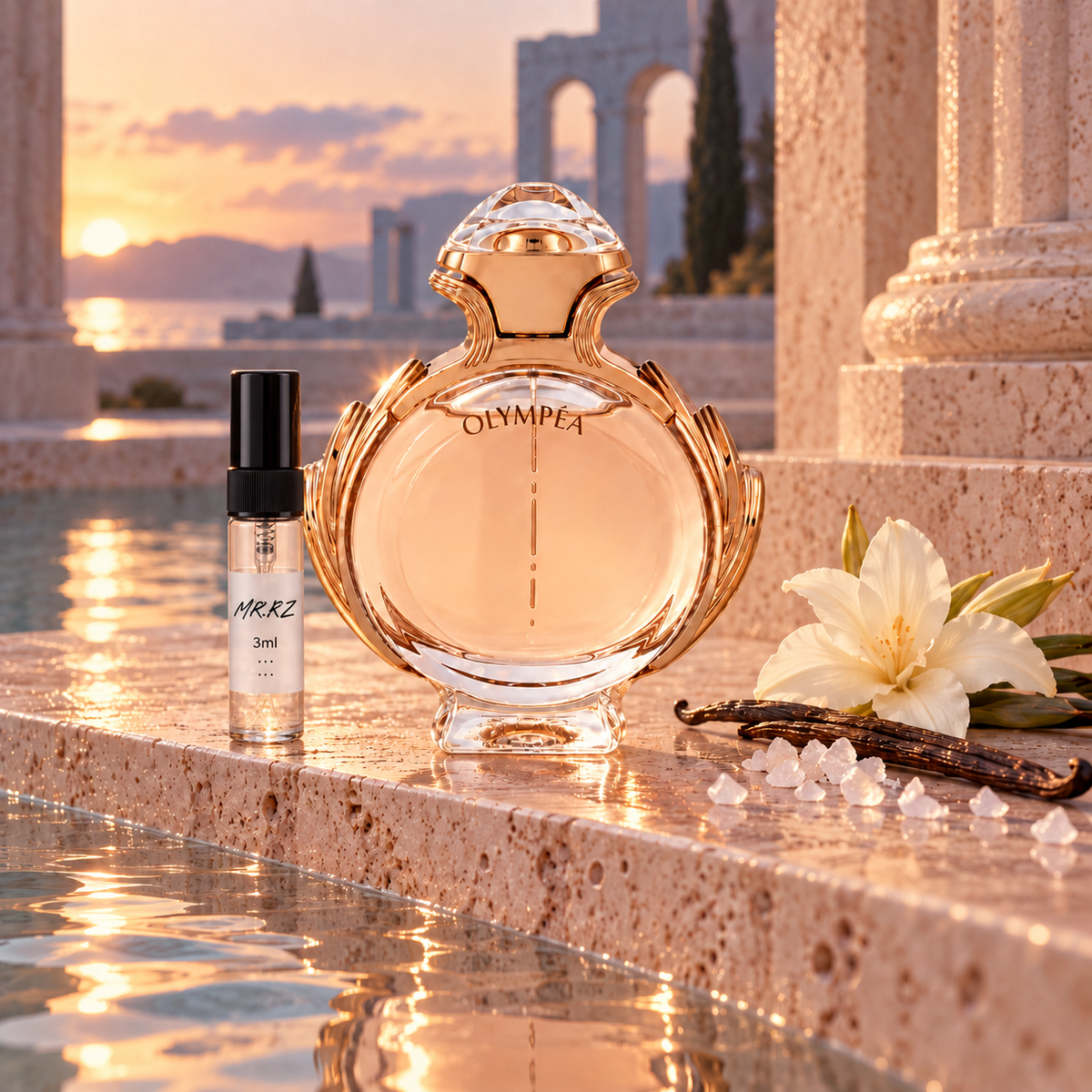Paco Rabanne Olympéa – původní prostředí s lahvičkou vzorku MrRizz