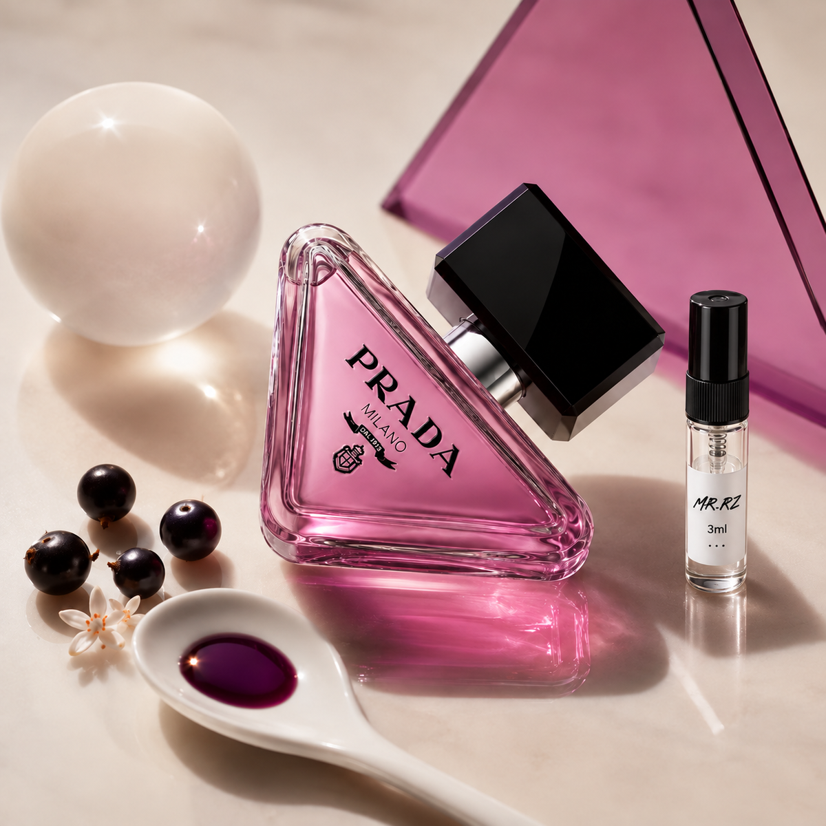 Prada Paradoxe Sweet Chemistry – původní prostředí s lahvičkou vzorku MrRizz