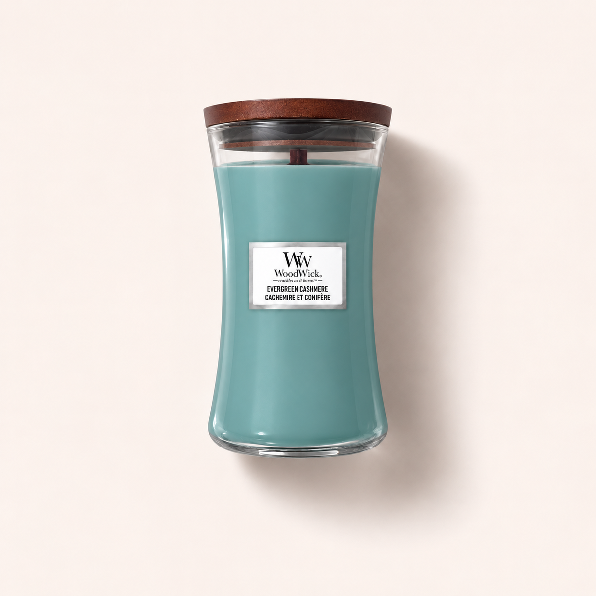 WoodWick Evergreen Cashmere 609,5 g – velká vonná svíčka – MrRizz