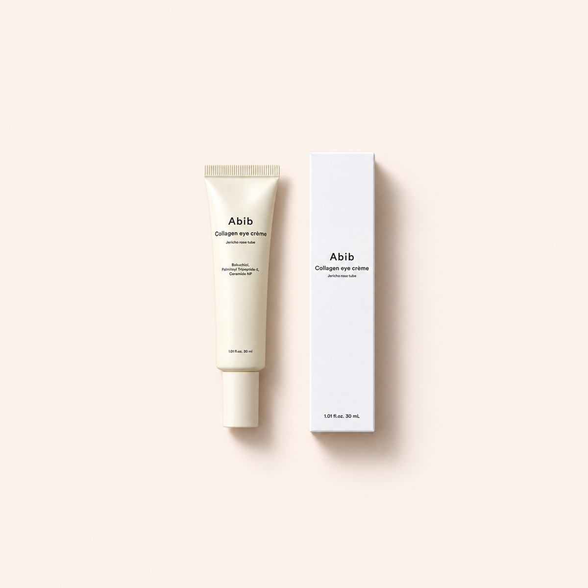 Abib Jericho Rose Collagen Tube Eye Creme 30 ml – výrobek s odpovídajícím obalem vleže – MrRizz