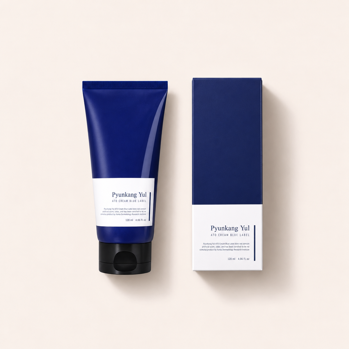 Pyunkang Yul Ato Cream Blue Label 120 ml – výrobek s odpovídajícím obalem vleže – MrRizz