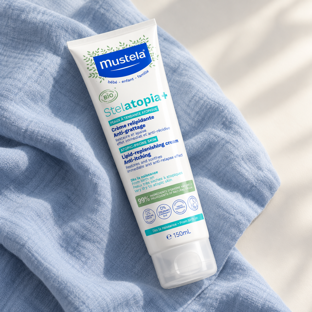 Mustela Bébé Stelatopia Lipid-Replenishing Cream Anti-Itching 150 ml – atmosférická fotografie – MrRizz